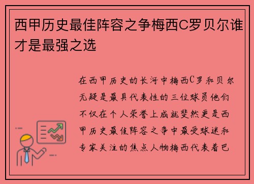 西甲历史最佳阵容之争梅西C罗贝尔谁才是最强之选